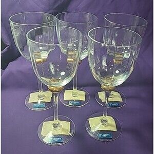 Elements - RIBBED WITH GOLD ACCENT - Set of 5 - 7 1/2" tall - WINE GOBLETS